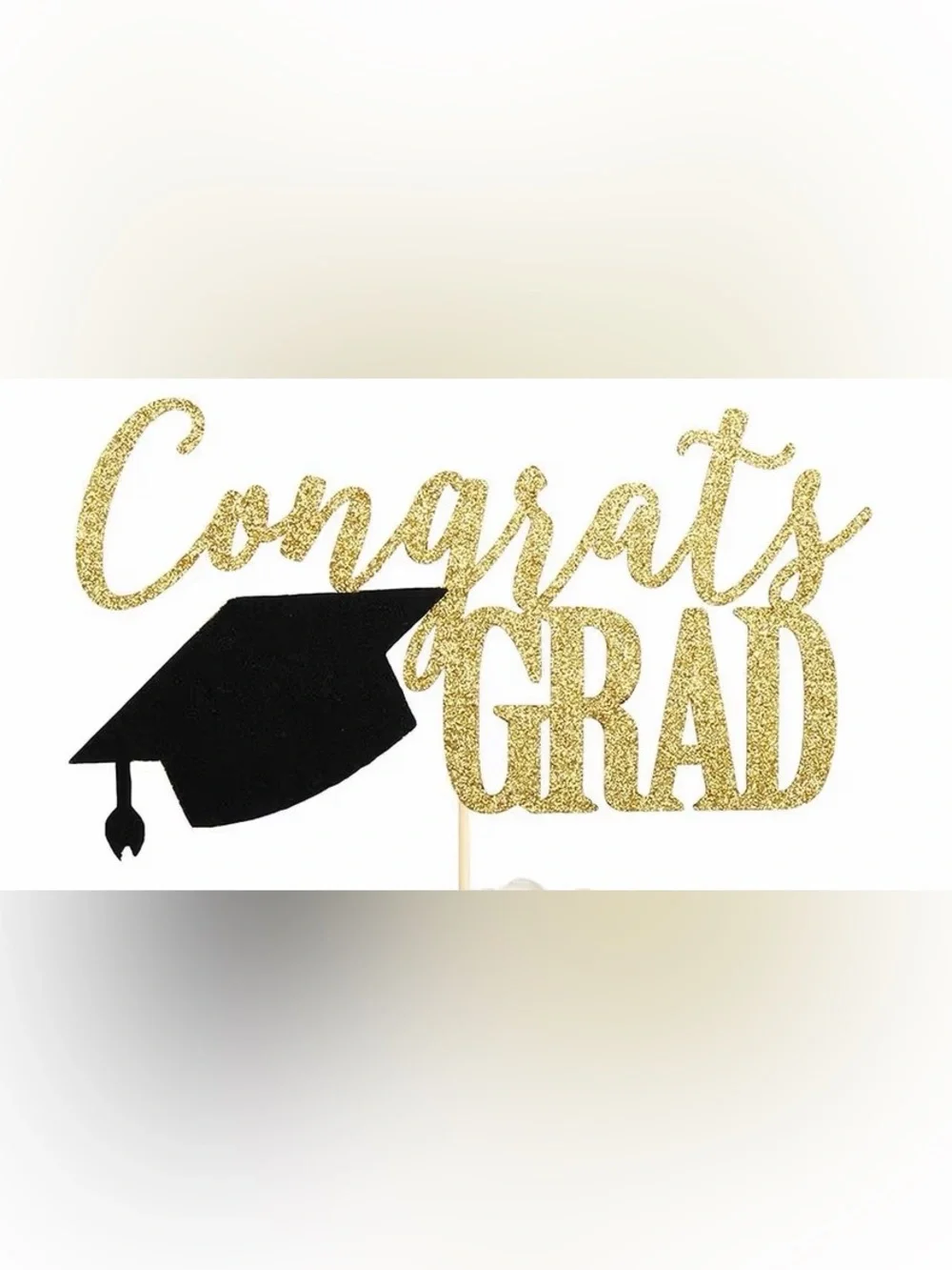 Congrats Grad Cake Topper, Graduation Party (Black/Gold 6.6inch)